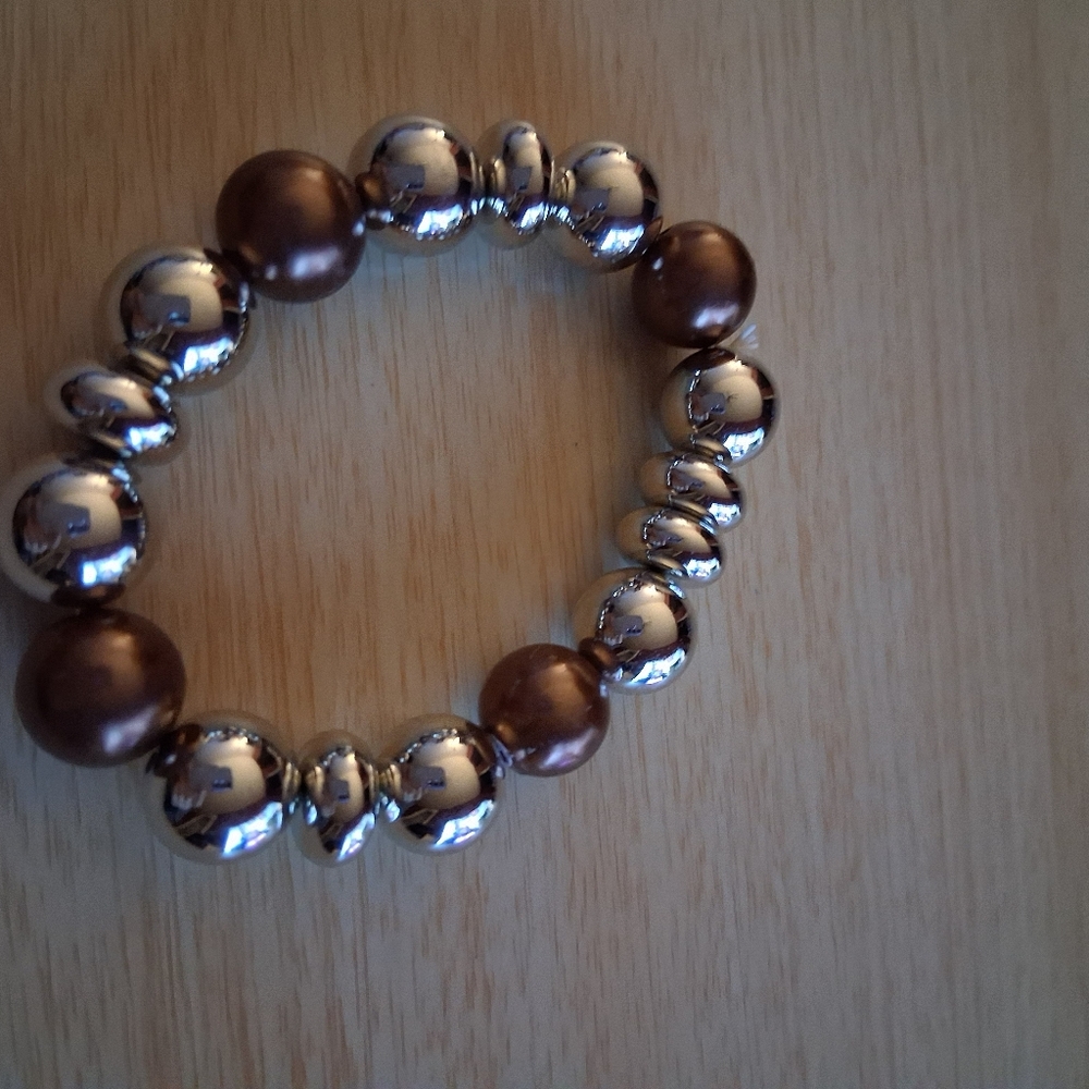 **FREE!* W/Purchase! Bracelet Elastic Silver Brown Women Girls Teen - Picture 2 of 8